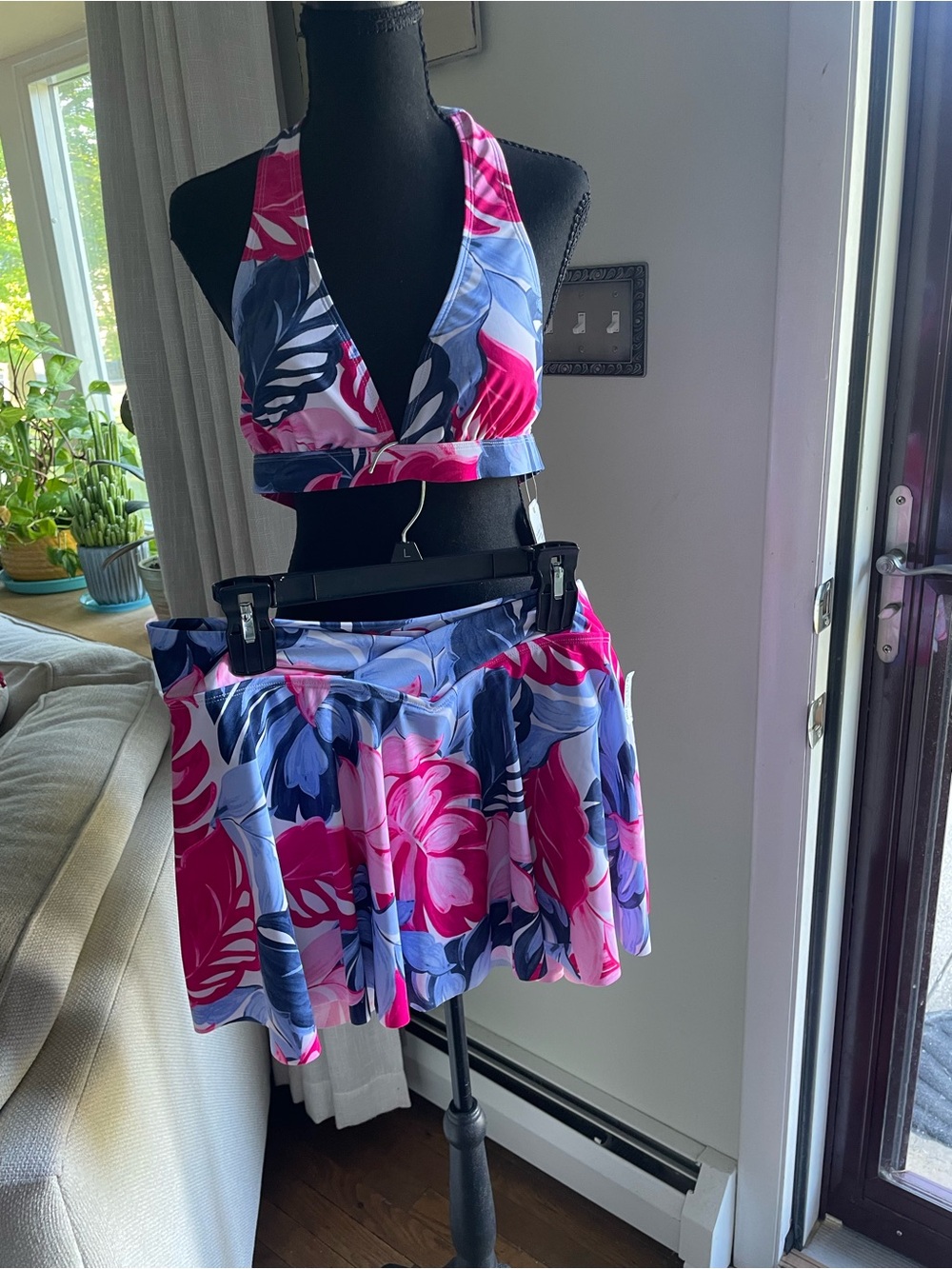 Pink & Blue Floral Two-Piece Swim Set